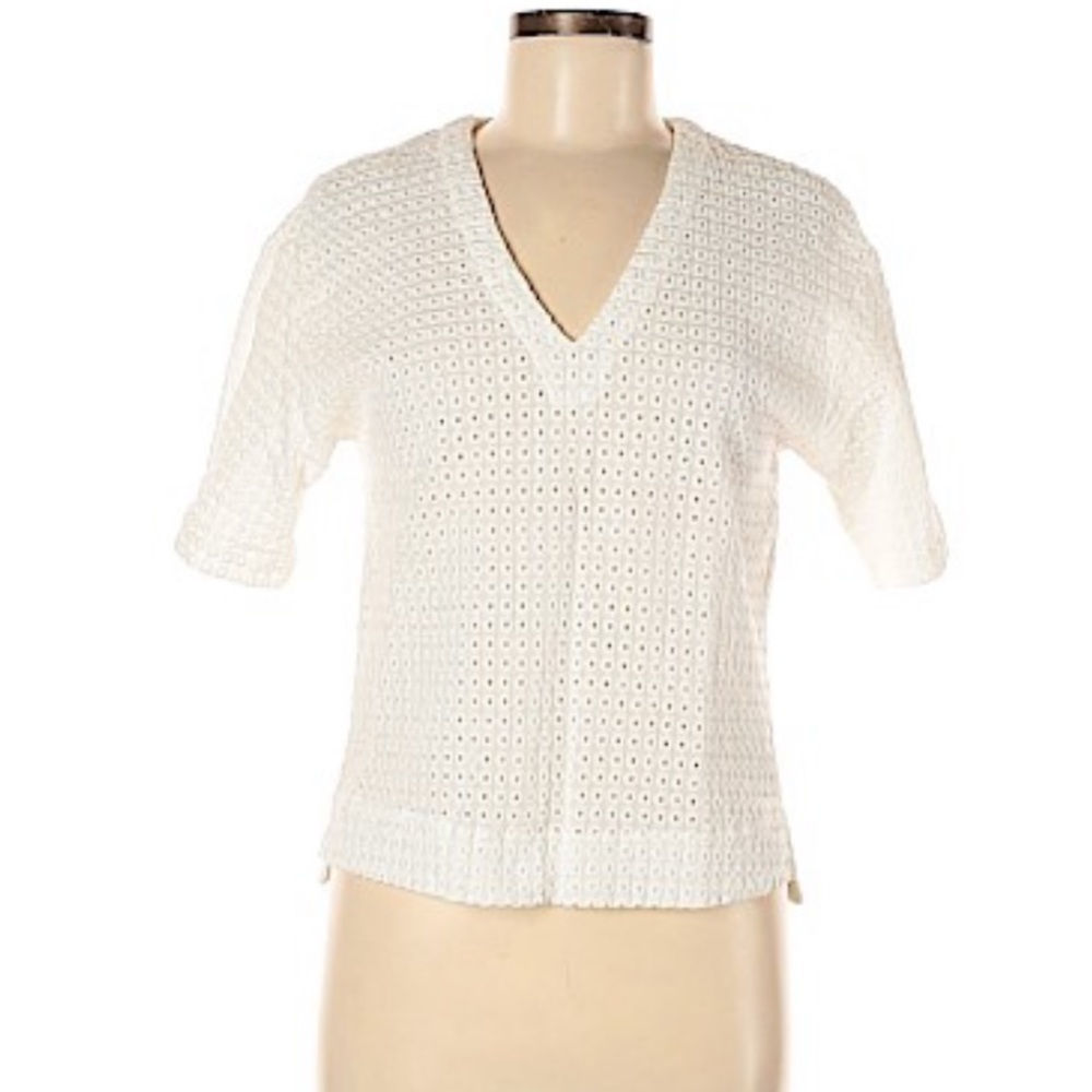 Theory Boho White Eyelet 100% Cotton Pullover Top